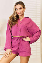 Basic Bae Buttoned Long Sleeve Top and Shorts Set - Modanista Fashion