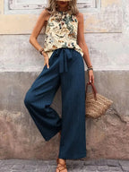 Printed Tank Top and Wide Leg Pants Set - Modanista Fashion