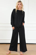 Double Take Full Size Textured Long Sleeve Top and Drawstring Pants Set - Modanista Fashion