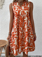 Trykt V-hals ærmeløs mini-kjole