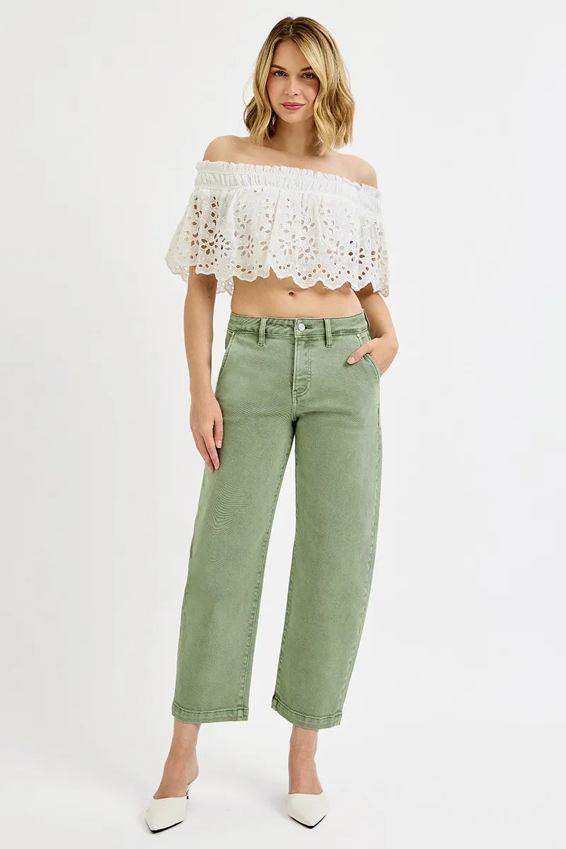 RISEN Full Size Tummy Control High Rise Crop Barrel Jeans Plus Size - Modanista Fashion