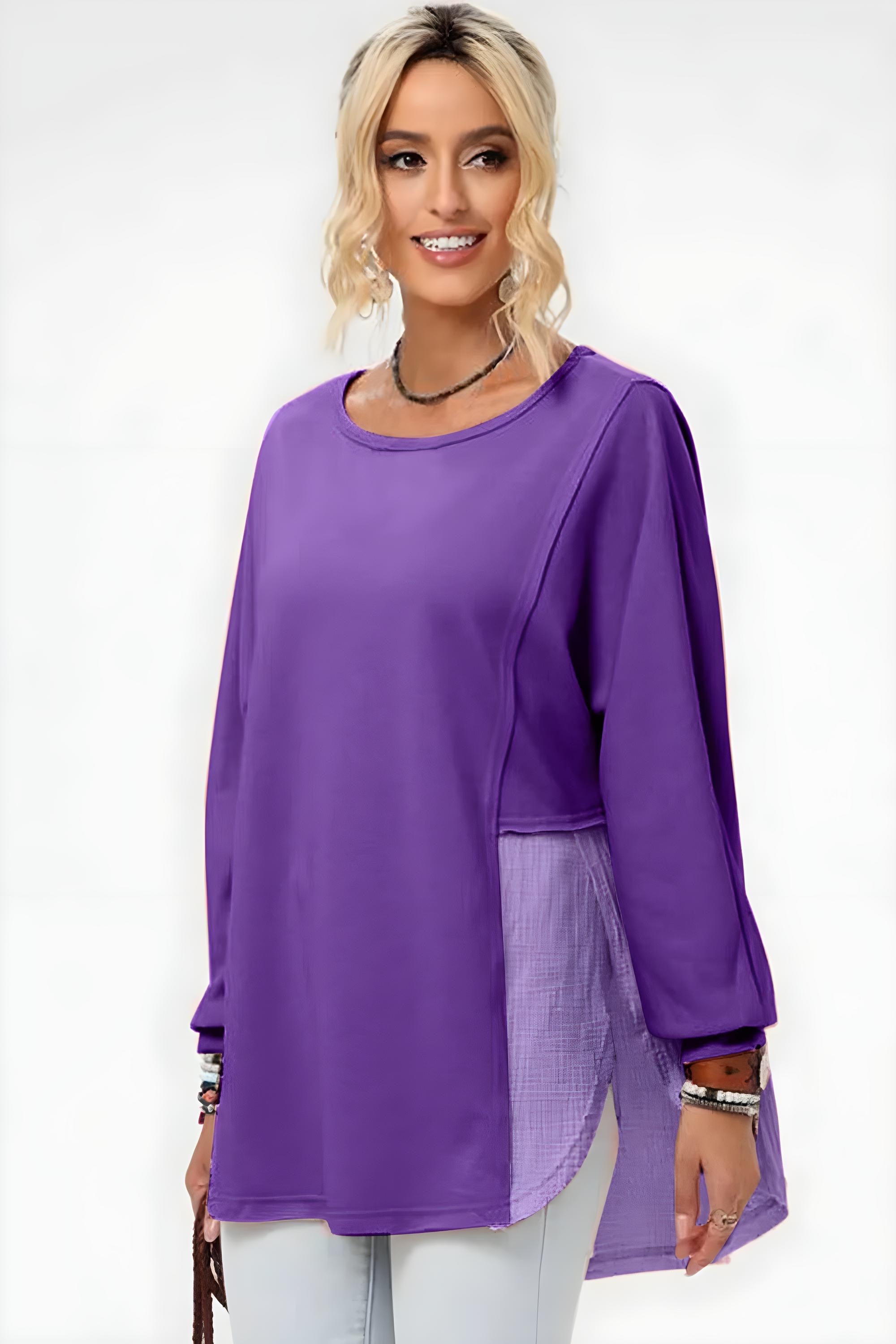 Full-Size Long Sleeve High-Low T-Shirt for Women