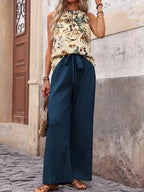 Printed Tank Top and Wide Leg Pants Set - Modanista Fashion