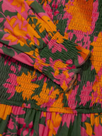 Smocked blomsterprint langærmet maxi kjole