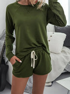 Round Neck Raglan Sleeve Top and Shorts Lounge Set - Modanista Fashion