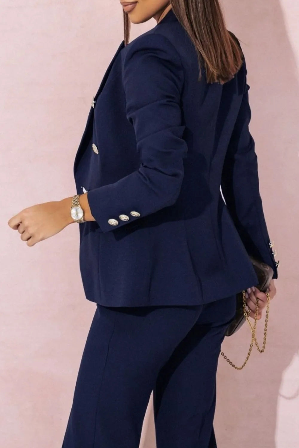 Full Size Lapel Collar Long Sleeve Blazer and Pants Set Plus Size - Modanista Fashion