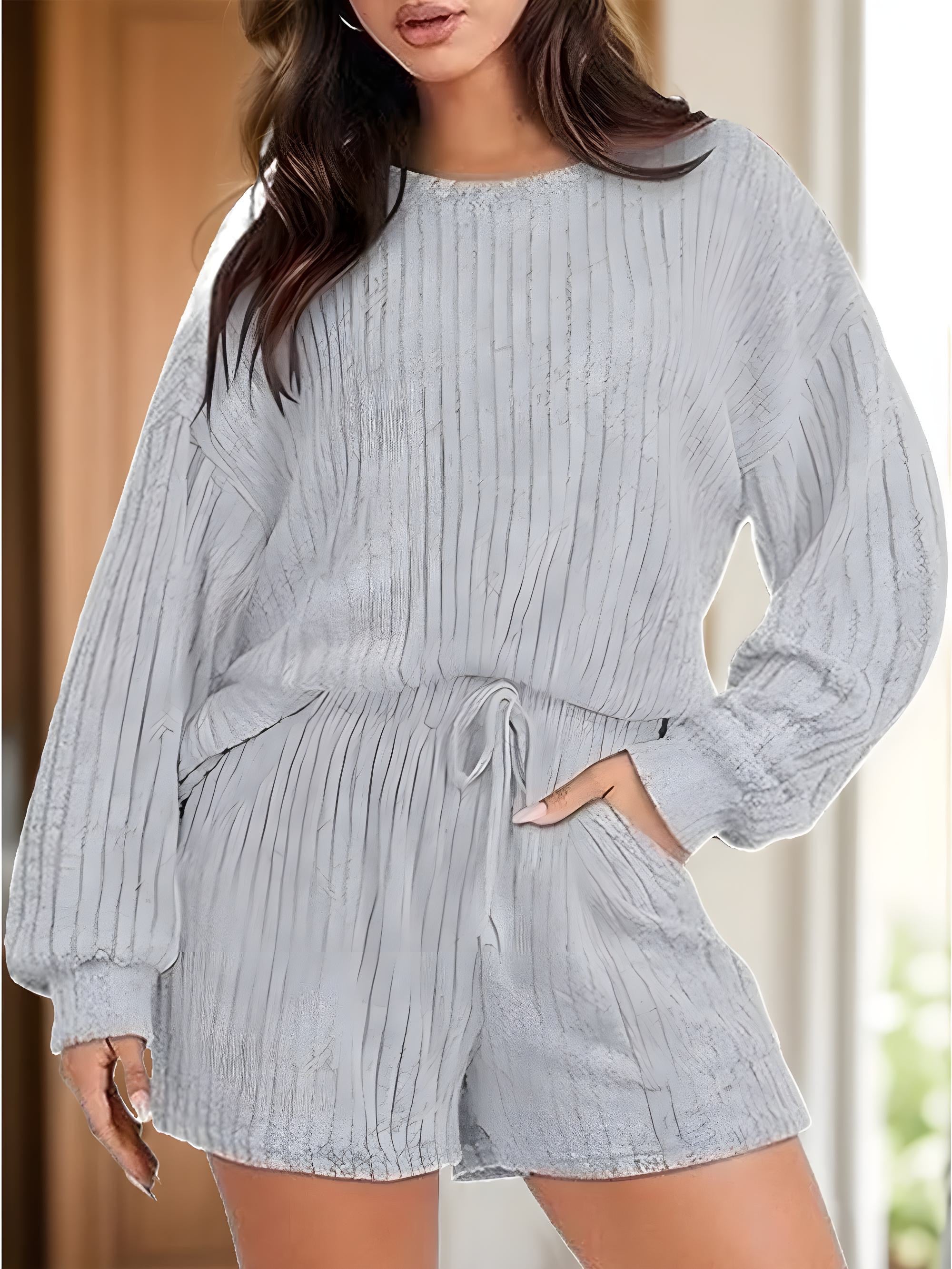 Round Neck Dropped Shoulder Top and Shorts Set