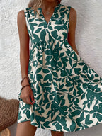 Trykt V-hals ærmeløs mini-kjole