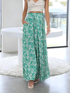 Šňůrkový pasový pasový pas vytištěné široké nohy kalhoty