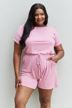 Zenana Chilled Out Full Size Short Sleeve Romper in Light Carnation Pink - Modanista Fashion