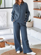 Collared Sweatshirt and High Waist Pants Active Set - Modanista Fashion