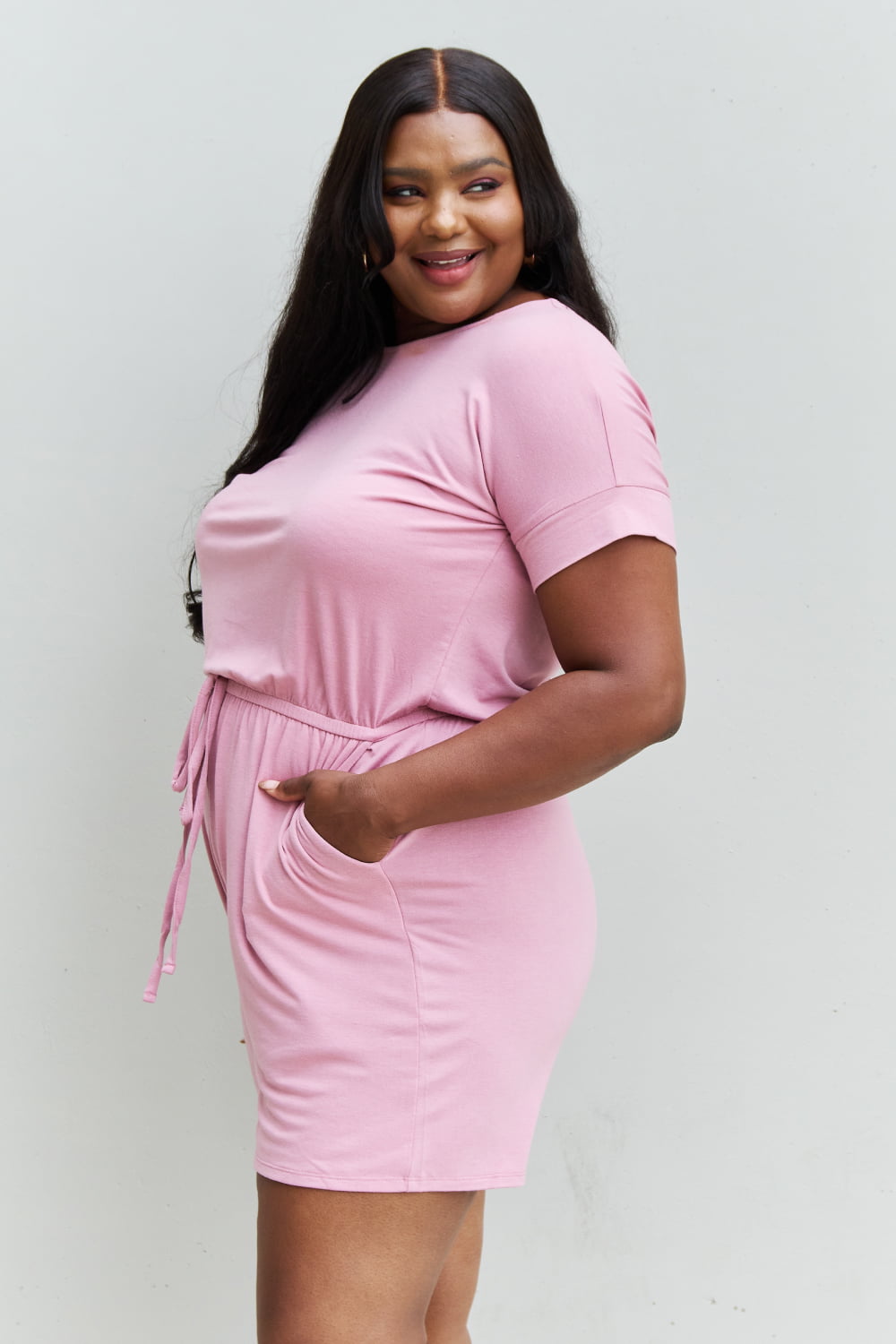 Zenana Chilled Out Full Size Short Sleeve Romper in Light Carnation Pink - Modanista Fashion