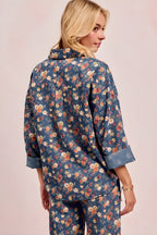 BiBi Washed Floral Print Denim Jacket for Women