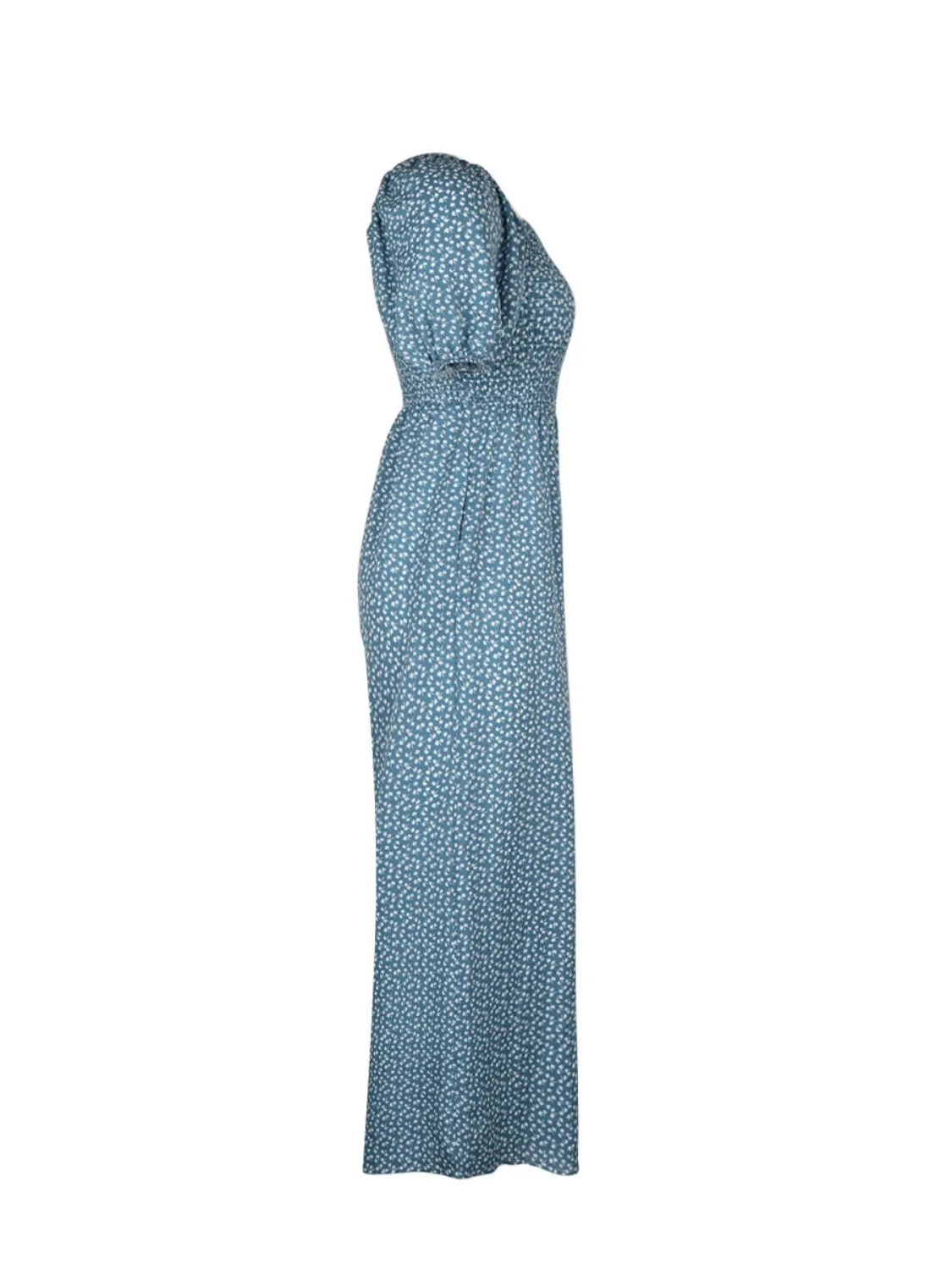 Printed Square Neck Puff Sleeve Jumpsuit - Modanista Fashion