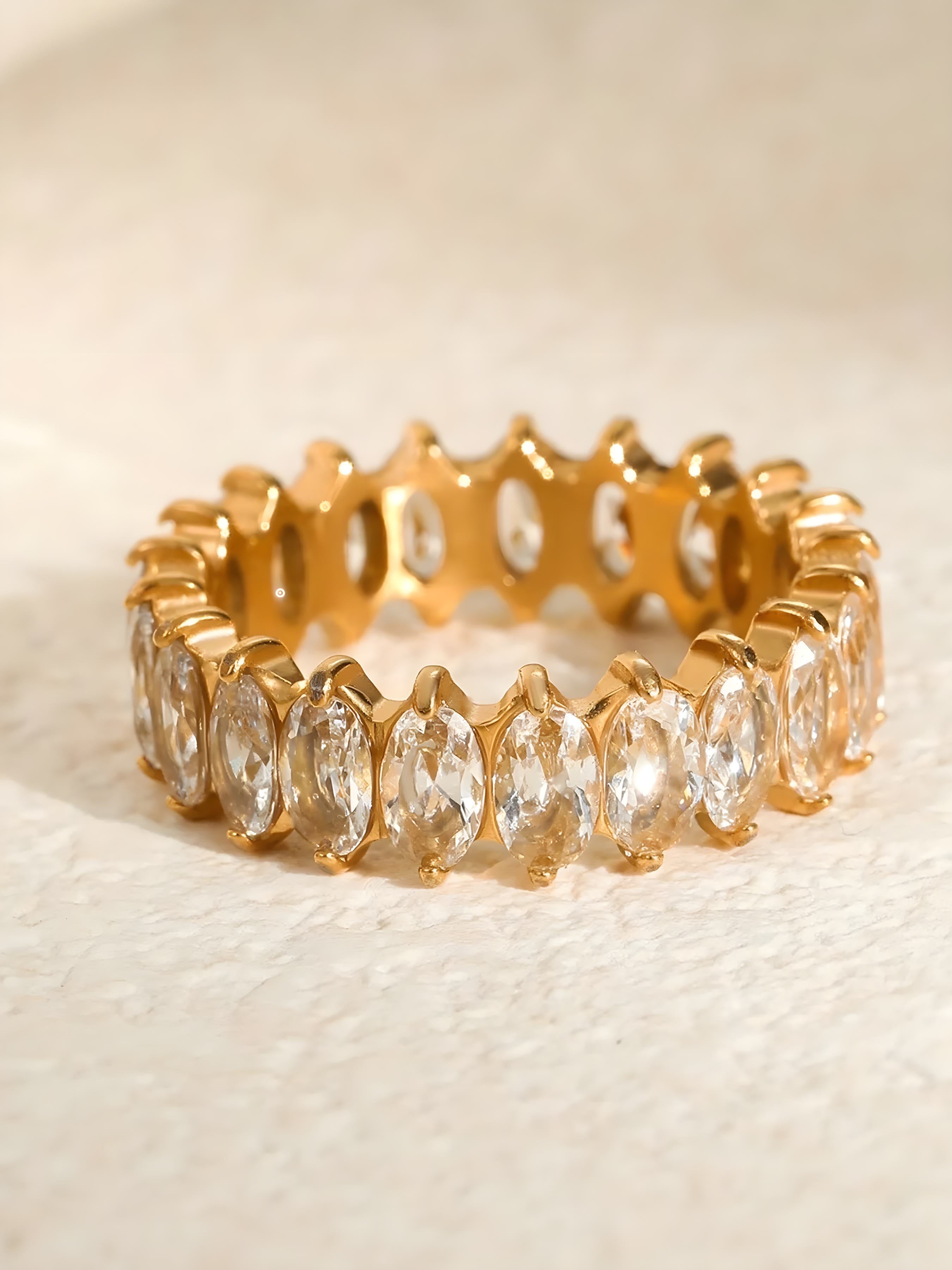 18K Gold-Plated Stainless Steel Zircon Ring for Women