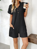 Gomb részlete galléros nyak rövid ujjú romper