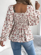 Floral Square Neck Flounce Sleeve Blouse for Women