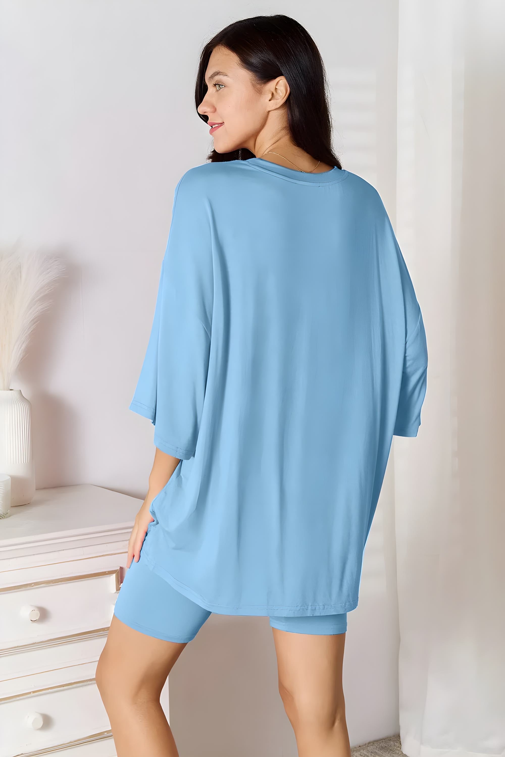 Basic Bae Bamboo Full Size Round Neck Drop Shoulder T-Shirt and Shorts Set