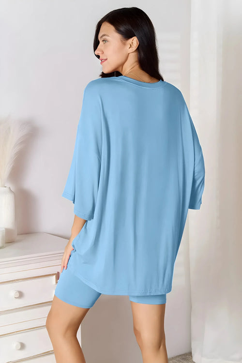 Bamboo Full-Size Round Neck Drop Shoulder T-Shirt & Shorts Set - Modanista Fashion