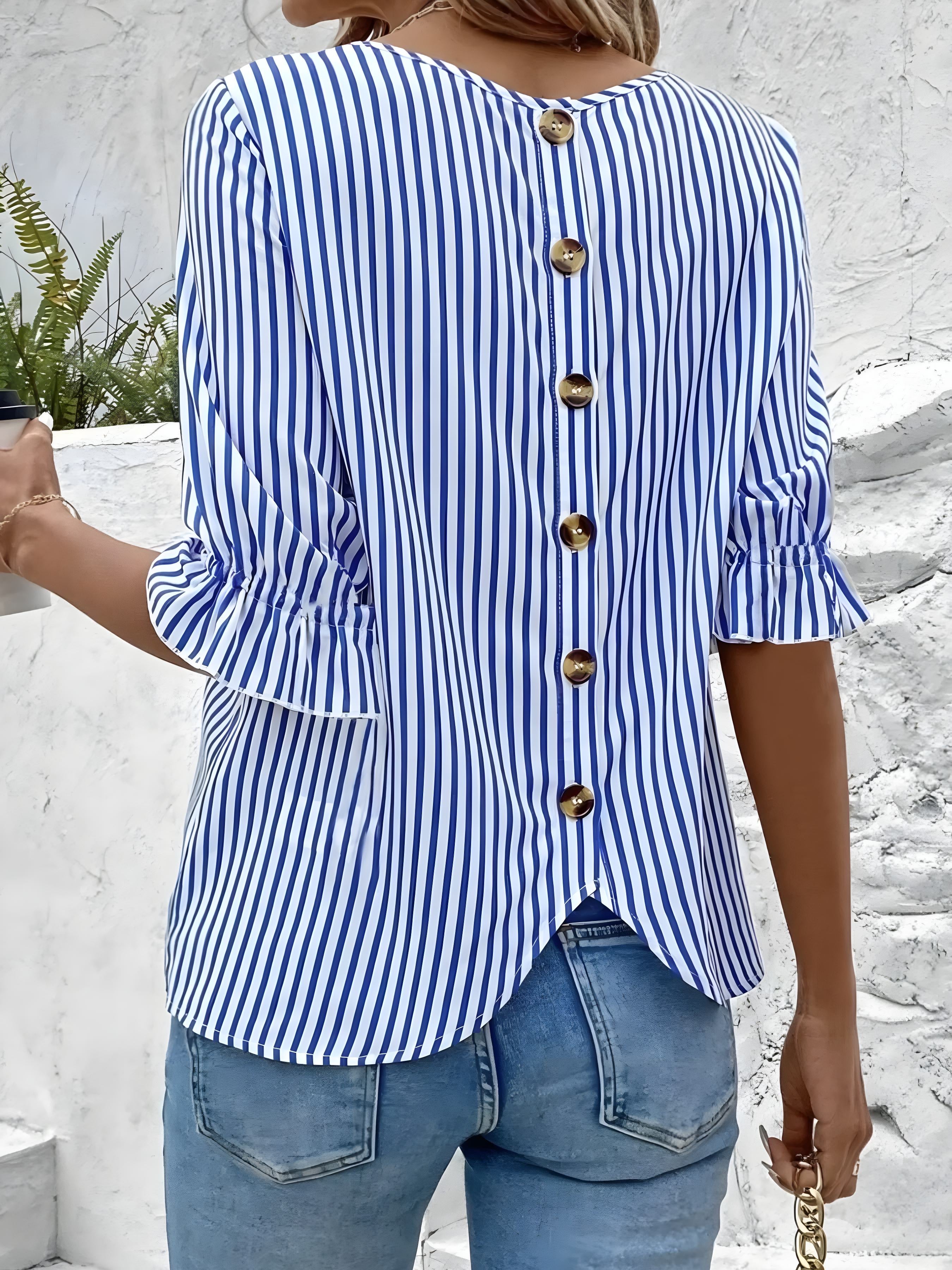 Blusa casual de media manga de cuello redondo rayado
