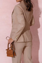 Full Size Lapel Collar Long Sleeve Blazer and Pants Set Plus Size - Modanista Fashion