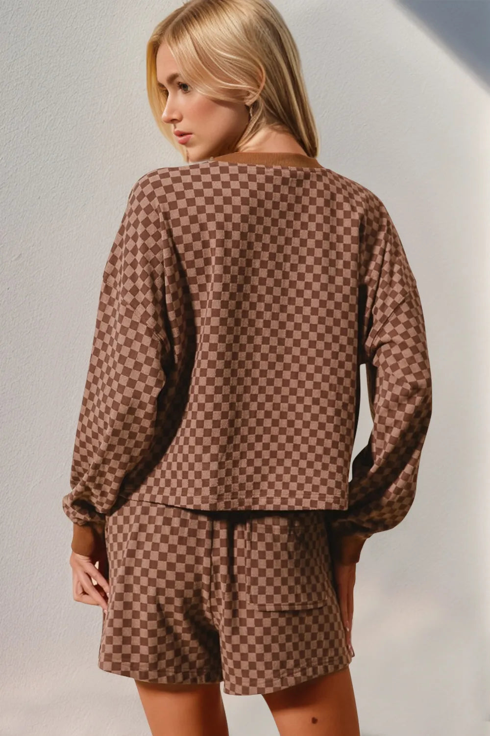 Double Take Checkered Half Button Top and Shorts Set - Modanista Fashion