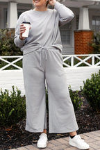 Double Take Full Size Textured Long Sleeve Top and Drawstring Pants Set - Modanista Fashion