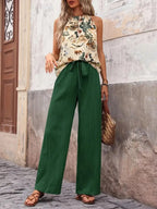 Printed Tank Top and Wide Leg Pants Set - Modanista Fashion