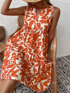 Trykt V-hals ærmeløs mini-kjole