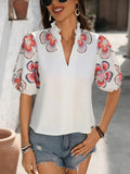 Floral Print Notched Puff Sleeve Blouse for Women - Modanista Fashion