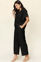 Fullstrukturert halvt Zip Short Sleeve Top & Pants Set