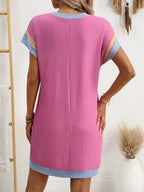 Kulatý krk krátký rukáv mini šaty