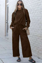 Dobbelt ta full størrelse teksturert langermet topp og snor bukser sett