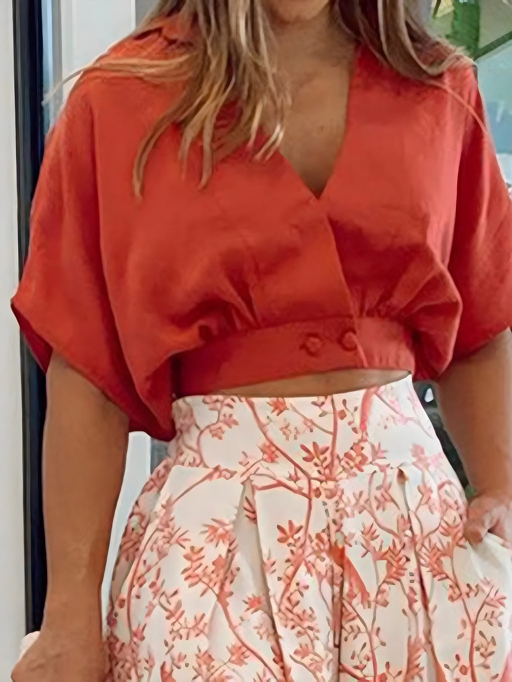 Surplice top en hoge taille broek set