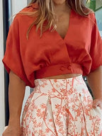 Surplice top en hoge taille broek set