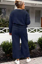 Dobbelt ta full størrelse teksturert langermet topp og snor bukser sett