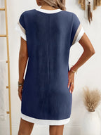 Kulatý krk krátký rukáv mini šaty