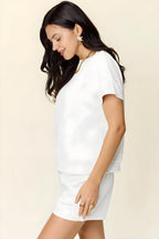 Dobbelt ta full størrelse tekstur kort ermet t-skjorte og snor shorts sett