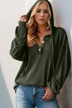 Double Take Full Size Half Button Long Sleeve Hoodie