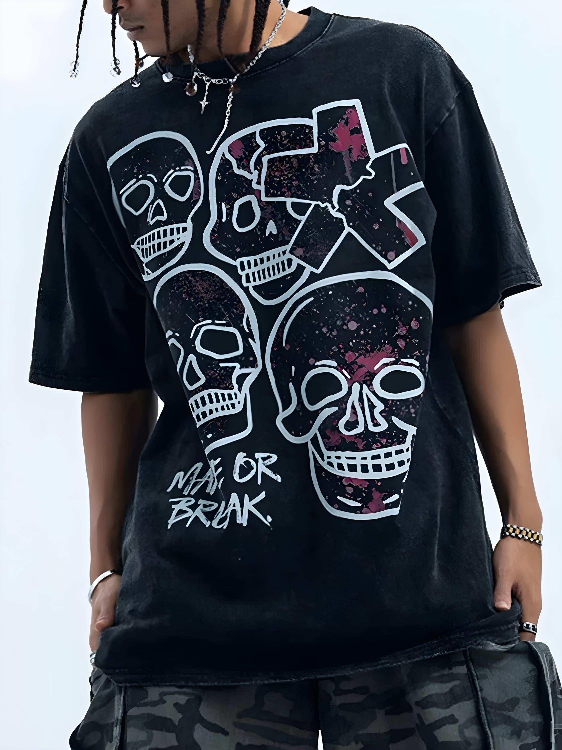 Men’s Skull Graphic Round Neck Short Sleeve T-Shirt - Modanista Fashion