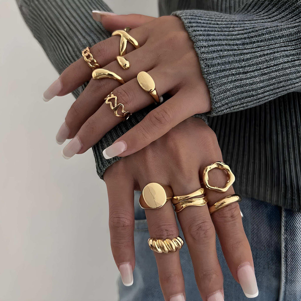 10-Piece Alloy Geometric Ring Set for Women - Modanista Fashion