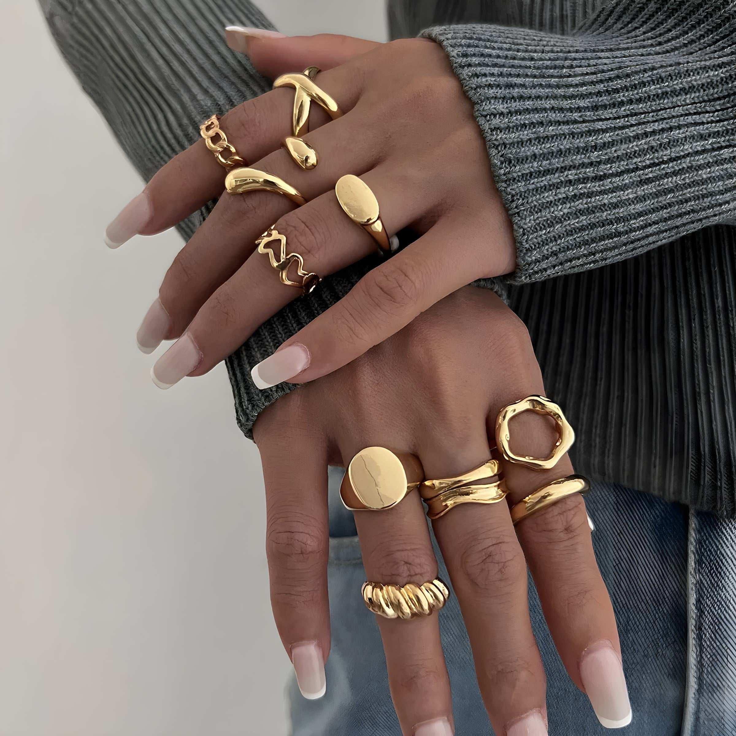10-Piece Alloy Geometric Ring Set for Women - Modanista Fashion