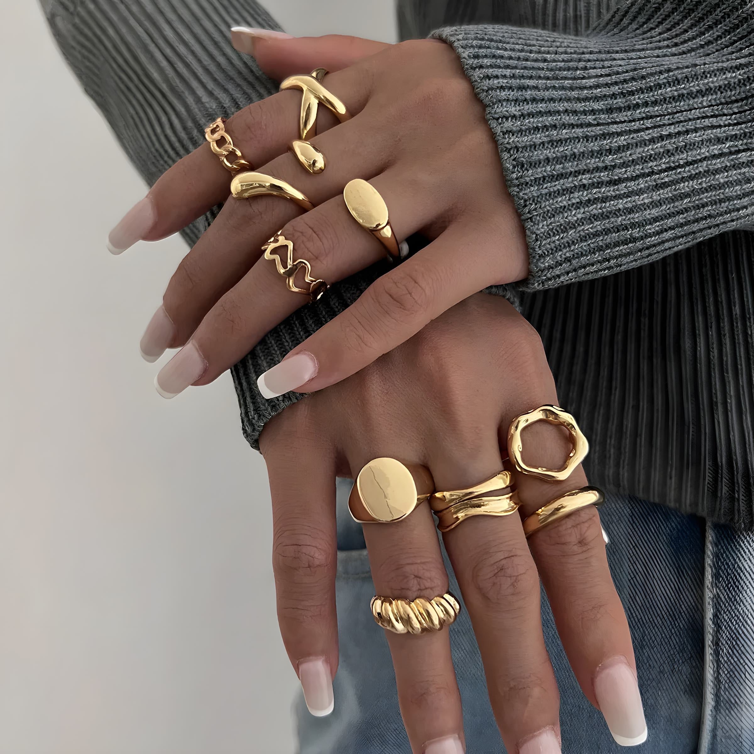 10-Piece Alloy Geometric Ring Set for Women