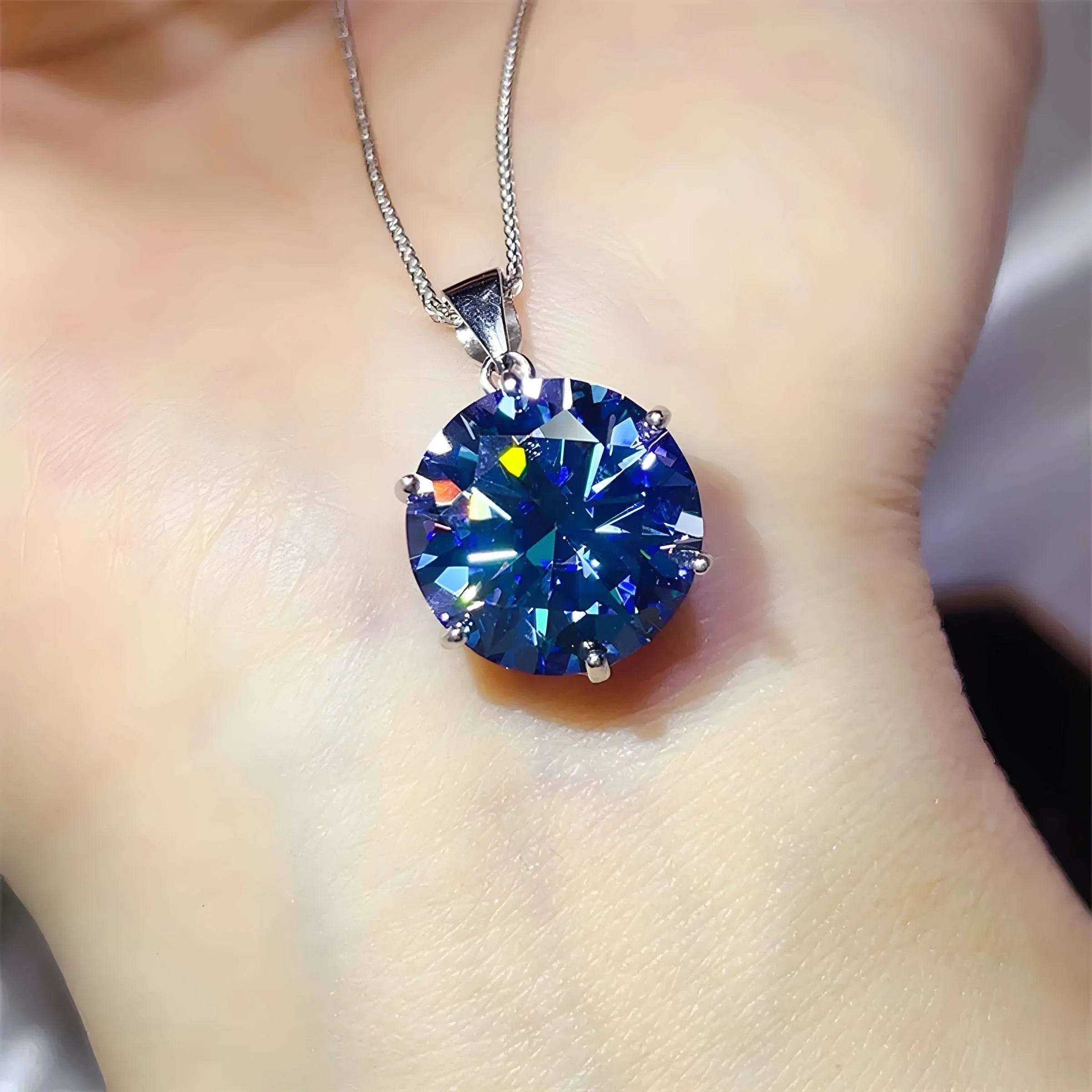 10 Ct Sapphire Blue Moissanite 925 Sterling Silver Ring & Necklace Set - Modanista Fashion