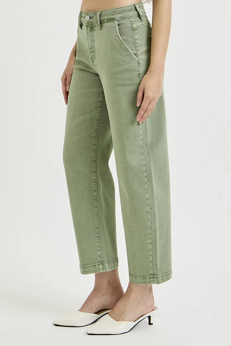 RISEN Full Size Tummy Control High Rise Crop Barrel Jeans Plus Size - Modanista Fashion