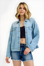 RISEN Washed Dropped Shoulder Denim Jacket for Women