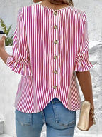 Striped Round Neck Half Sleeve Casual Blouse for Women