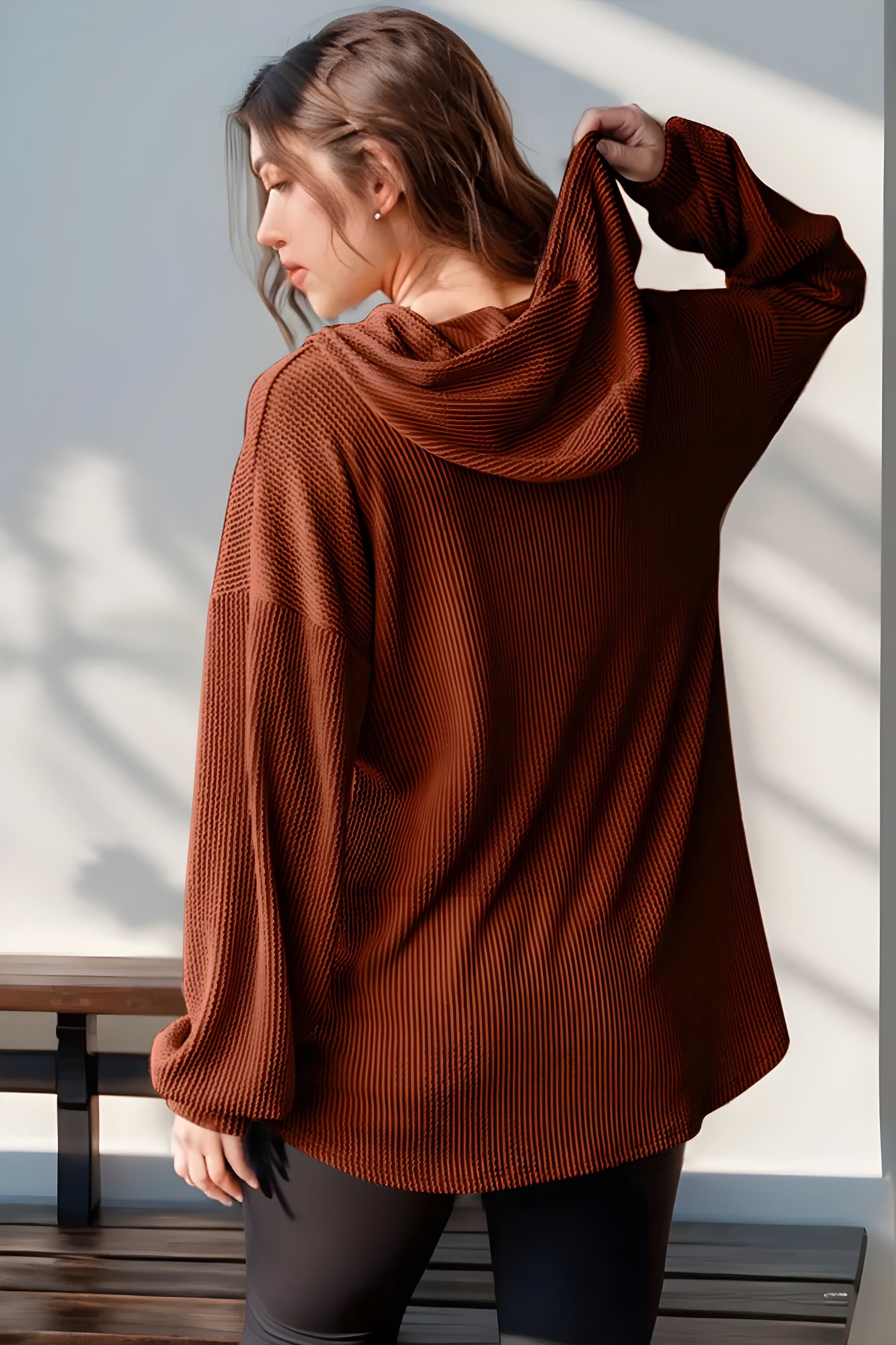 Double Take Full Size Half Button Long Sleeve Hoodie