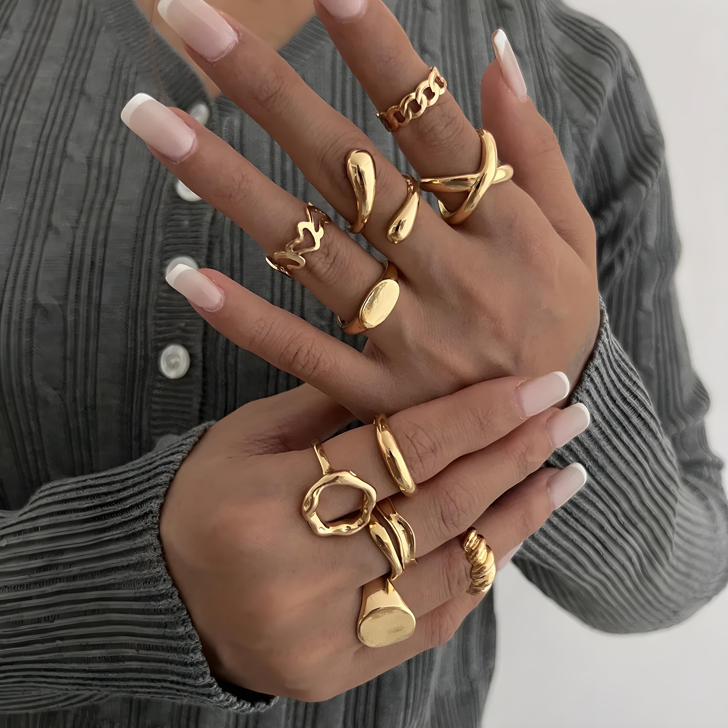 10-Piece Alloy Geometric Ring Set for Women