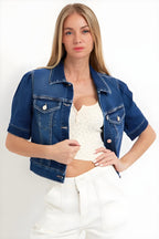 RISEN Puffed Short Sleeve Cropped Denim Jacket